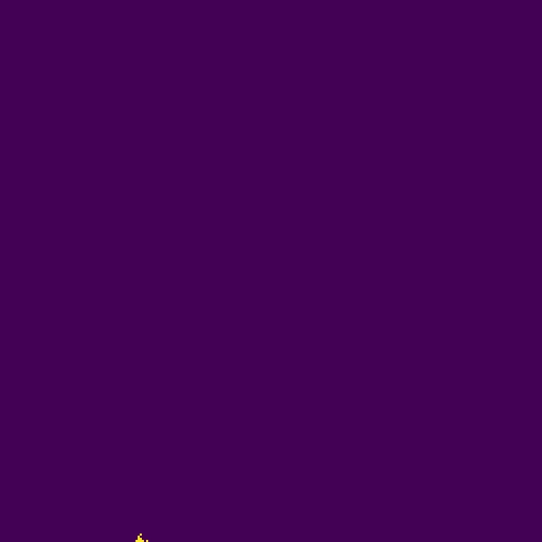 A near-empty frame: almost the entire tile is dry, with only a few wet pixels at the lower edge
