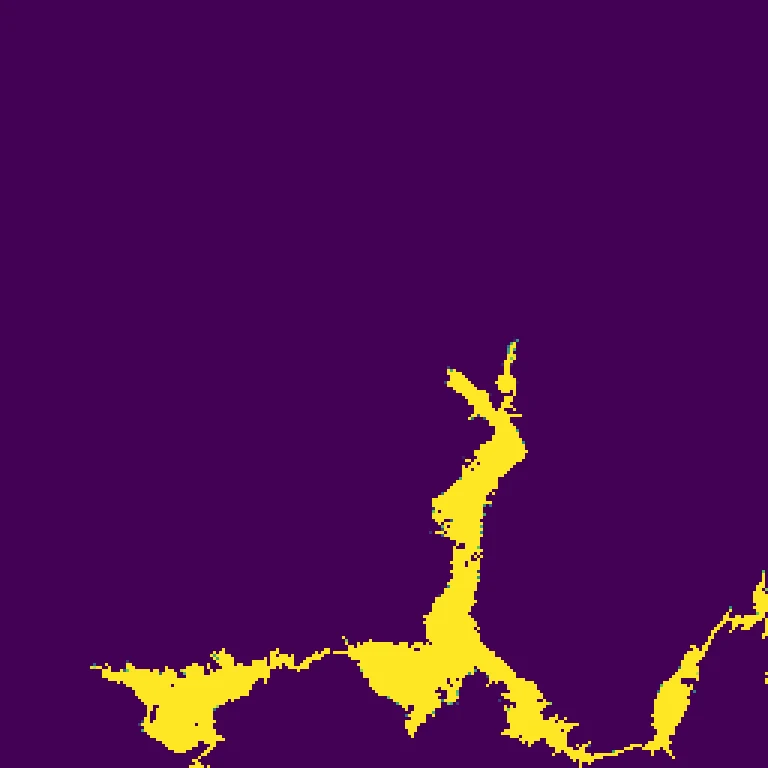 The same basin footprint one step later, rendered in yellow to indicate greater depth